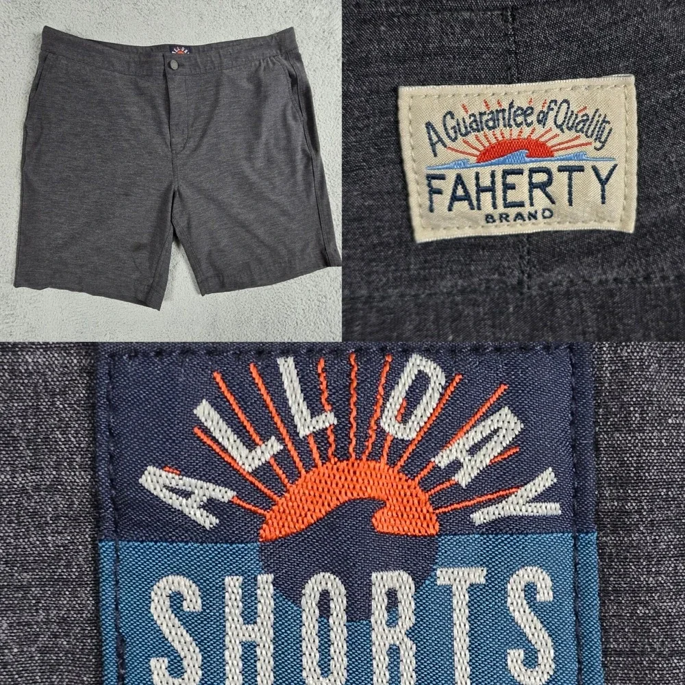 Faherty All Day Shorts Gray Mens 38 Performance Stretch Drawstring‎ **Flaw
